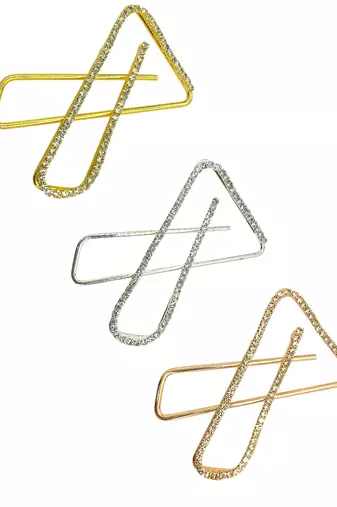 Set of 3 multi toned cz x shape safety saree brooch pin