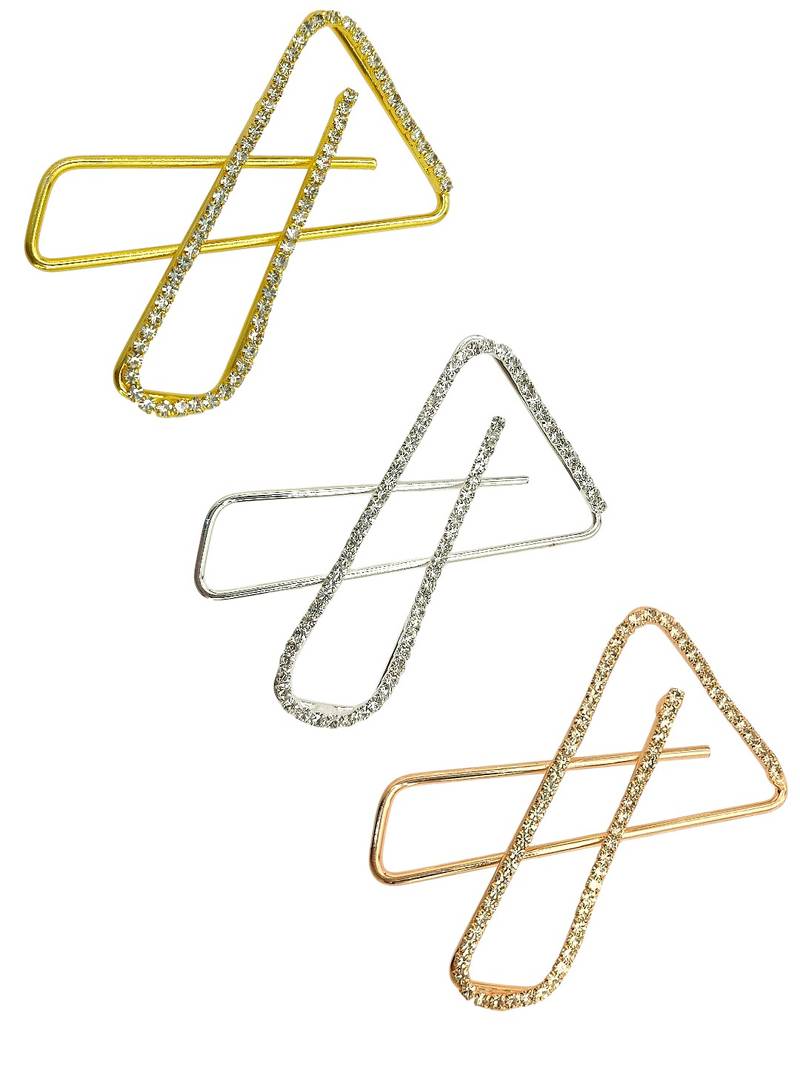 Set of 3 multi toned cz x shape safety saree brooch pin