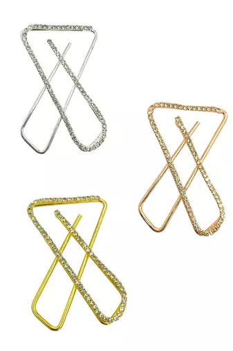 Set of 3 multi toned cz x shape safety saree brooch pin
