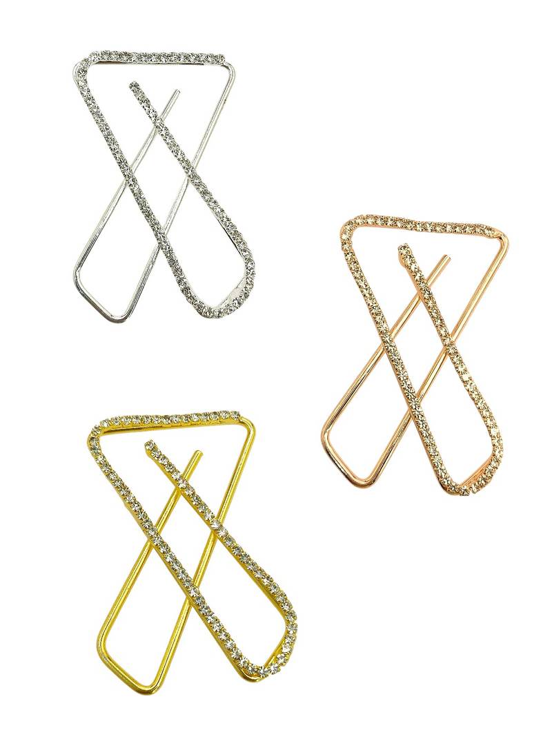 Set of 3 multi toned cz x shape safety saree brooch pin