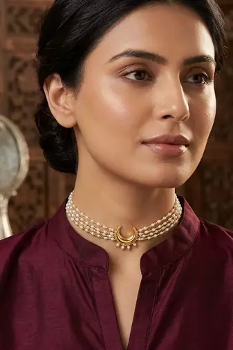 Gold plated chandrakor layred necklace and chain