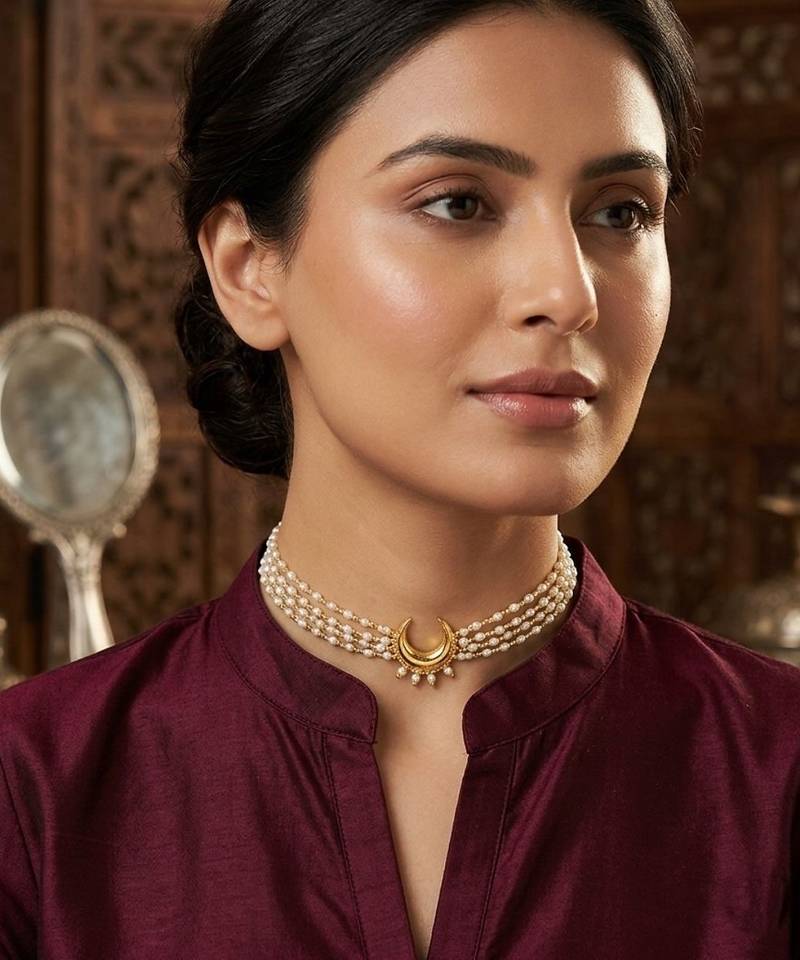 Gold plated chandrakor layred necklace and chain