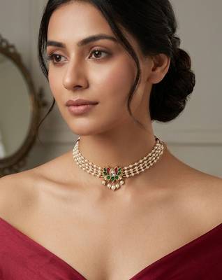 Gold plated lotus layred necklace and chain 5