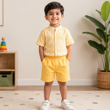 yellow printed cotton blend kids cord set 1