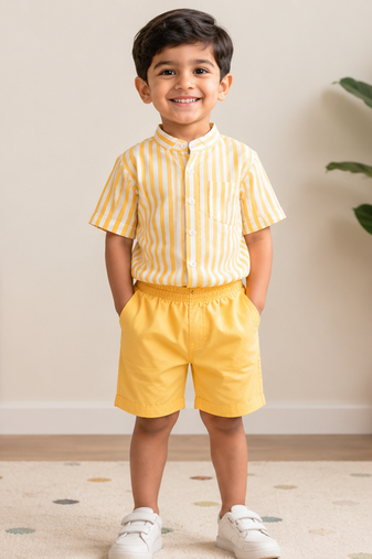 yellow printed cotton blend kids cord set