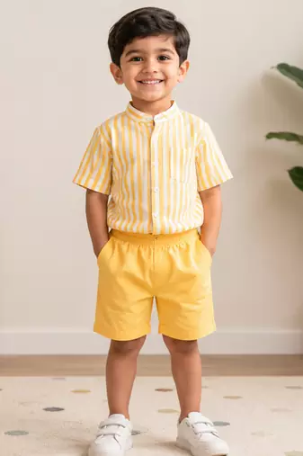 yellow printed cotton blend kids cord set