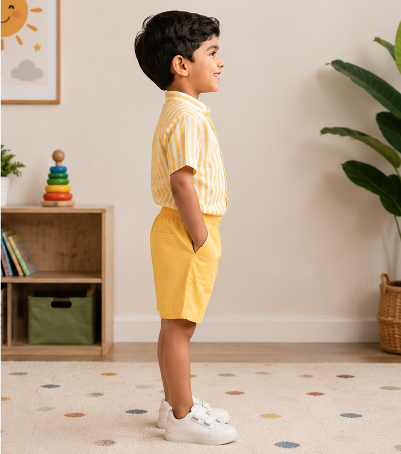 yellow printed cotton blend kids cord set