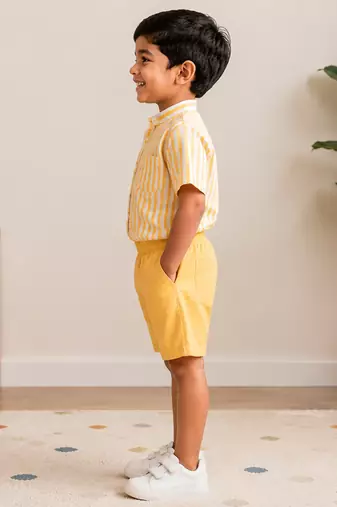 yellow printed cotton blend kids cord set