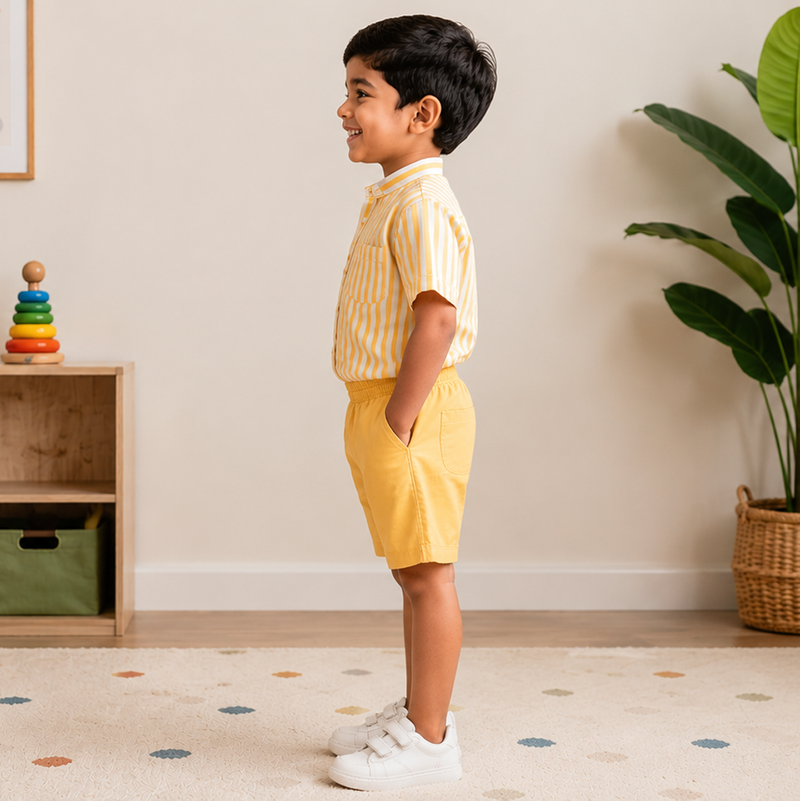 yellow printed cotton blend kids cord set