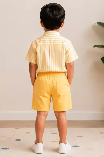 yellow printed cotton blend kids cord set