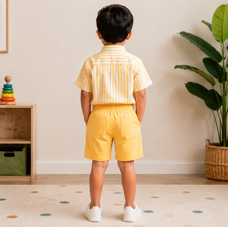 yellow printed cotton blend kids cord set