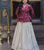 Magenta zari & sequins embroidered work georgette Skirt suit set