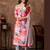 Pink floral print handwork chanderi straight fit pant style salwar kameez set