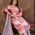 Pink floral print handwork chanderi straight fit pant style salwar kameez set