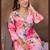 Pink floral print handwork chanderi straight fit pant style salwar kameez set