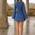 Blue floral printed cotton stitched flared dress for women
