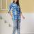 Blue floral printed cotton co-ord set with straight pant for women