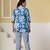 Blue floral printed cotton co-ord set with straight pant for women