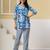 Blue floral printed cotton co-ord set with straight pant for women