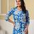 Blue floral printed cotton co-ord set with straight pant for women