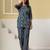 Navy blue floral printed cotton co-ord set with straight pant for women