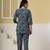 Navy blue floral printed cotton co-ord set with straight pant for women