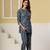 Navy blue floral printed cotton co-ord set with straight pant for women