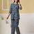 Navy blue floral printed cotton co-ord set with straight pant for women