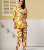 Mustard floral printed cotton co-ord set with straight pant for women