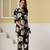 Black floral printed cotton co-ord set with straight pant for women