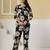 Black floral printed cotton co-ord set with straight pant for women