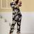 Black floral printed cotton co-ord set with straight pant for women