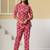 Red floral printed cotton co-ord set with straight pant for women