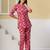 Red floral printed cotton co-ord set with straight pant for women