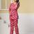 Red floral printed cotton co-ord set with straight pant for women