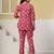 Red floral printed cotton co-ord set with straight pant for women