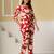 Red floral printed cotton co-ord set with straight pant for women