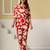 Red floral printed cotton co-ord set with straight pant for women