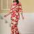 Red floral printed cotton co-ord set with straight pant for women