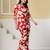 Red floral printed cotton co-ord set with straight pant for women