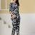 Navy blue floral printed cotton co-ord set with straight pant for women