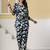 Navy blue floral printed cotton co-ord set with straight pant for women