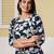 Navy blue floral printed cotton co-ord set with straight pant for women