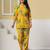 Yellow floral printed cotton co-ord set with straight pant for women