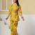Yellow floral printed cotton co-ord set with straight pant for women