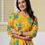 Yellow floral printed cotton co-ord set with straight pant for women