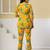 Yellow floral printed cotton co-ord set with straight pant for women
