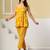 Yellow floral printed cotton co-ord set with straight pant for women