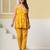 Yellow floral printed cotton co-ord set with straight pant for women