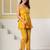 Yellow floral printed cotton co-ord set with straight pant for women